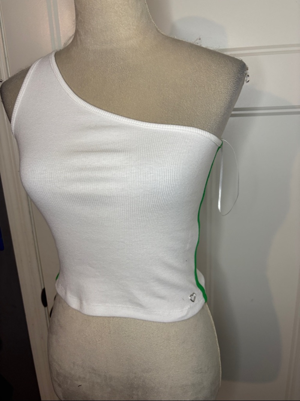 Zara One-Shoulder Ribbed Tank with Green Trim